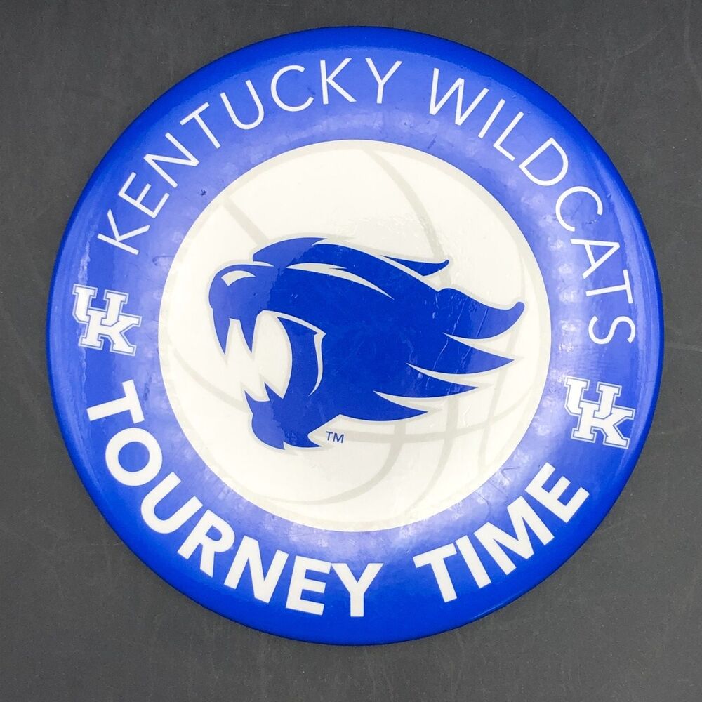 Kentucky Wildcats Button Pin Blue White 4in TOURNEY TIME Basketball UK KY
